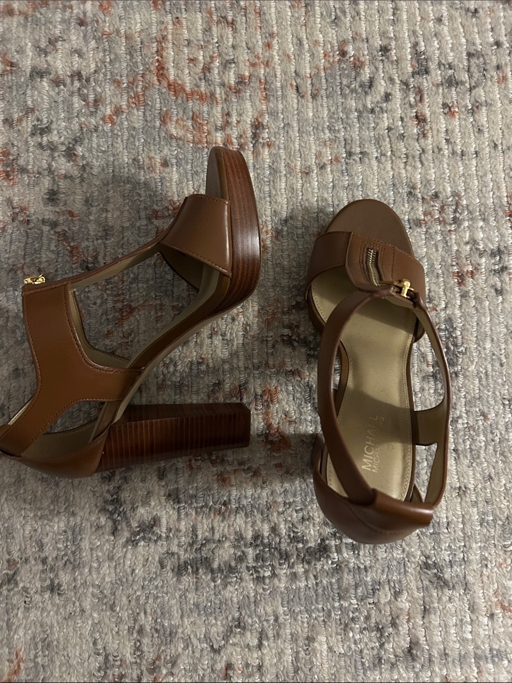 Michael Kors Tan Leather Block Heel Sandals